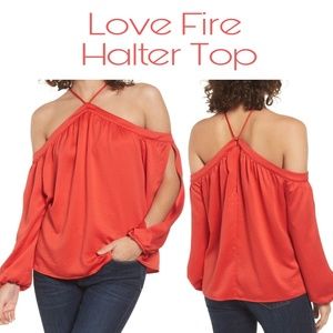 LOVE FIRE COLD SHOULDER HALTER TOP